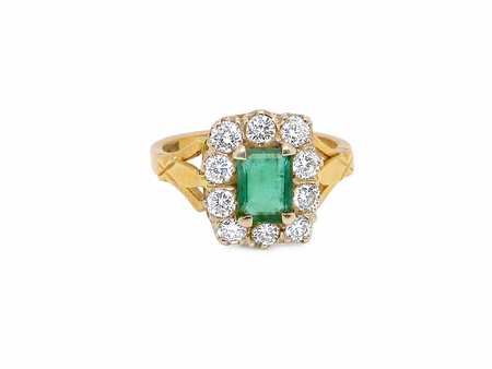 Emerald & Diamond Engagement Ring in 18ct Gold .SOLD