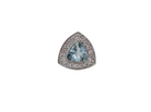 18 carat white gold cluster earring, each containing a trapeze cut aquamarine 6x6x6mm (1 carat) surrounded by eighteen x 0.02 carat brilliant cut white diamonds.
