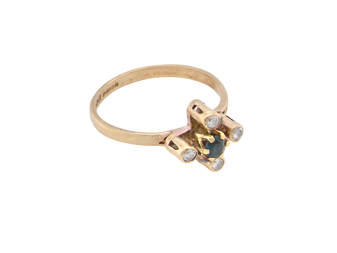 A 9 carat gold sapphire and diamond ring