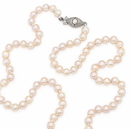A single row of cultured pearls