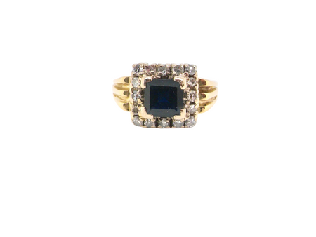 A 1970s square Sapphire and Diamond ring