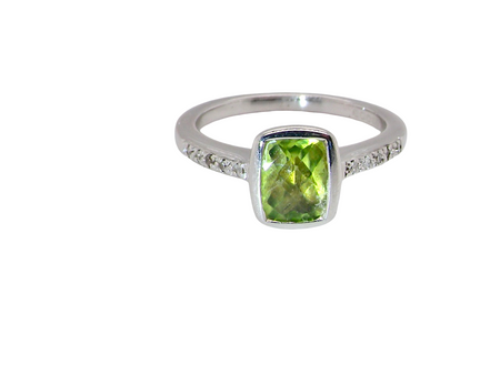 A 9 Carat White Gold Peridot &amp; Diamond Ring