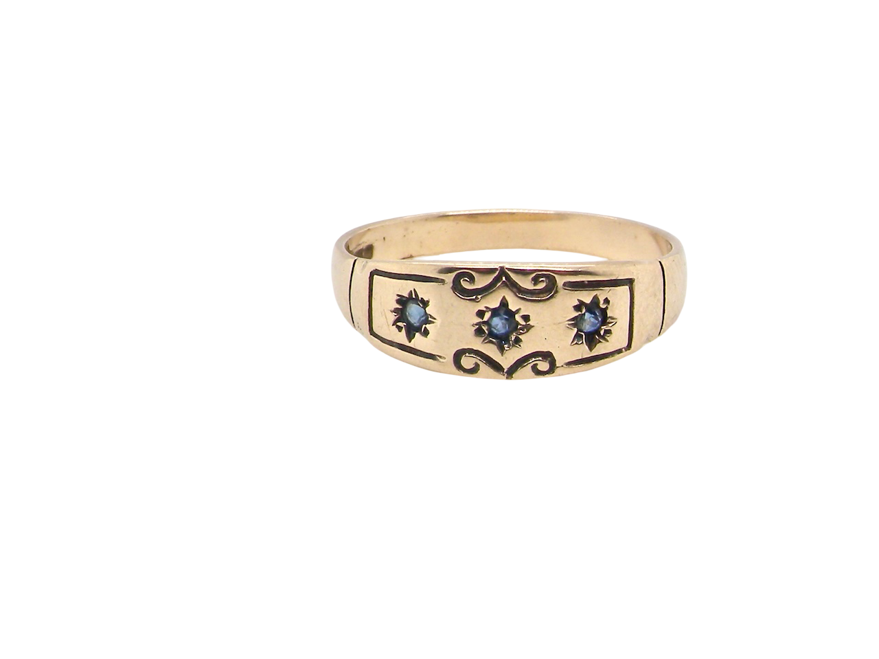  A 9 carat Gold Dress Ring with Sapphires – Victorian Style