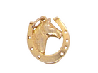 A 9 carat gold charm in the shape of a horseshoe with a horses head 