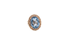 An oval ring featuring a light blue marquise-cut gemstone in a textured rose gold setting, shown against a plain white background.