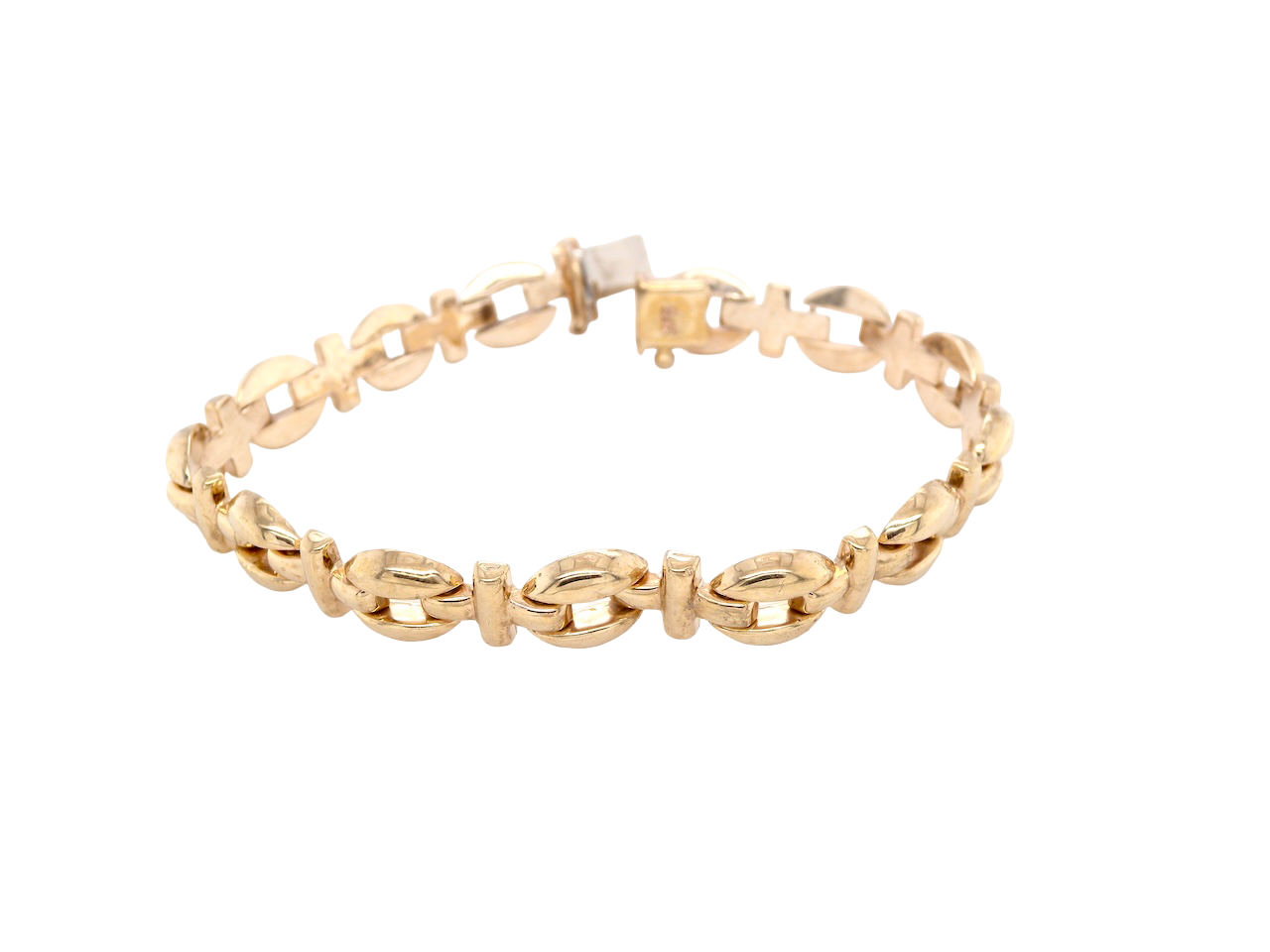 Gold bracelet on a white background