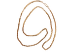 A gold-colored rope chain necklace with a lobster clasp, coiled on a plain white background.