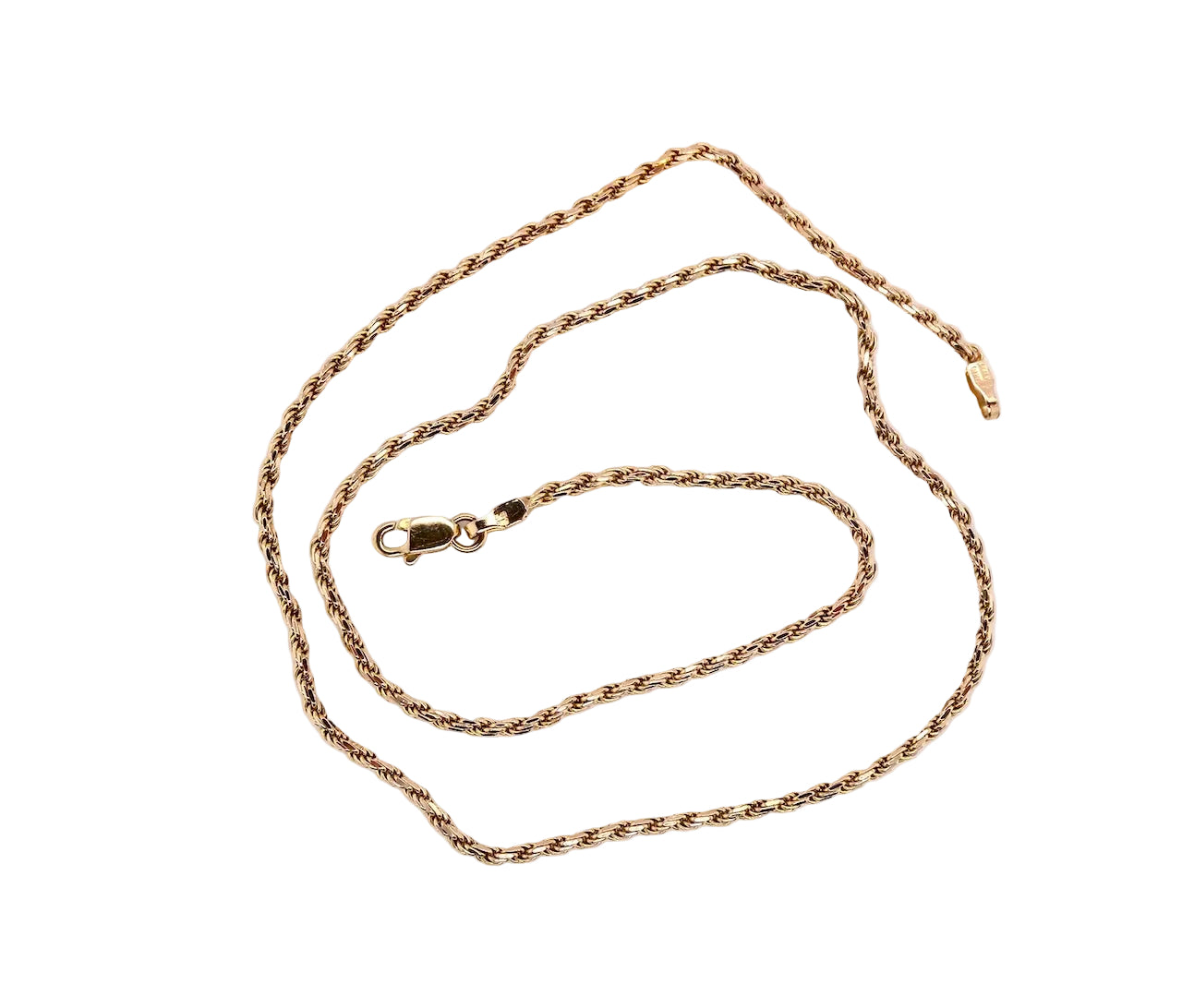 A 9 carat gold solid rope link neck chain.&nbsp;

Length 16", weight 5 grams. Hallmarks for 1997.