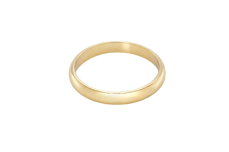 A 9 carat gold wedding ring. Classic D shape profile, j2.9mm width