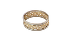 A 9 carat two colour gold ring. The centre band yellow gold, celtic design, the outer rims are white gold.&nbsp;