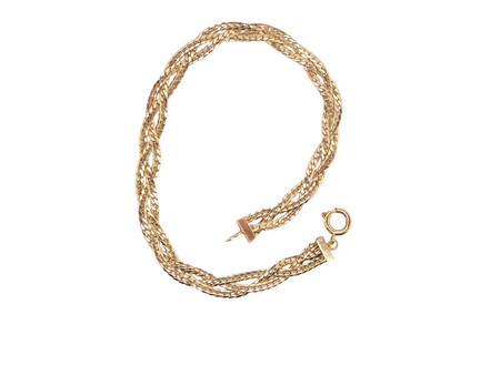A 9 carat yellow gold bracelet. Plait design of two flat herringbone strands that weave together to form a very pretty design.