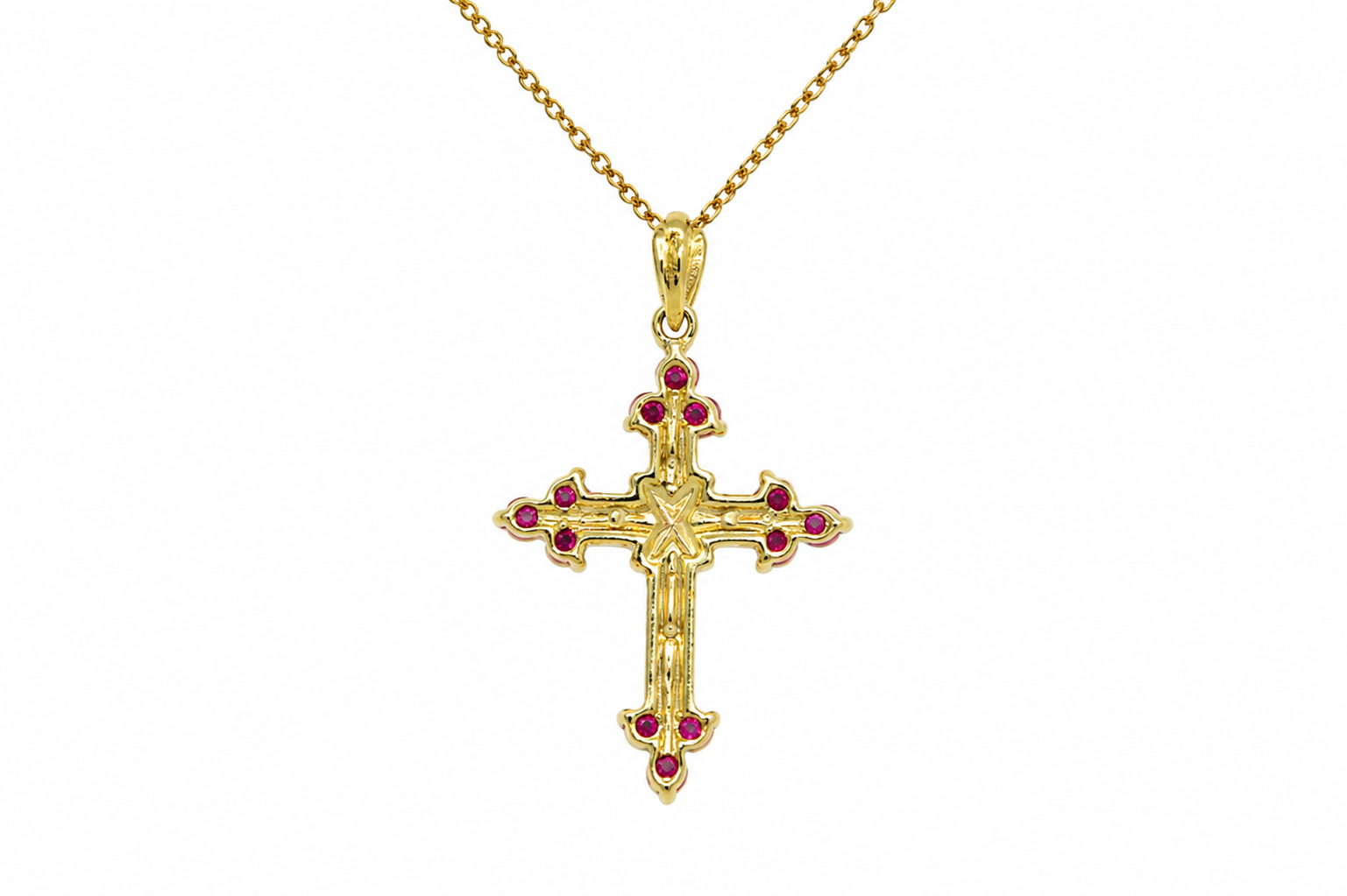 Rear view of ruby and diamond cross