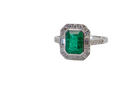 An&nbsp; Emerald and Diamond Cluster Ring – 18 carat White Gold