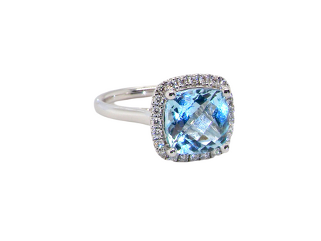 A Blue Topaz and Diamond cluster ring