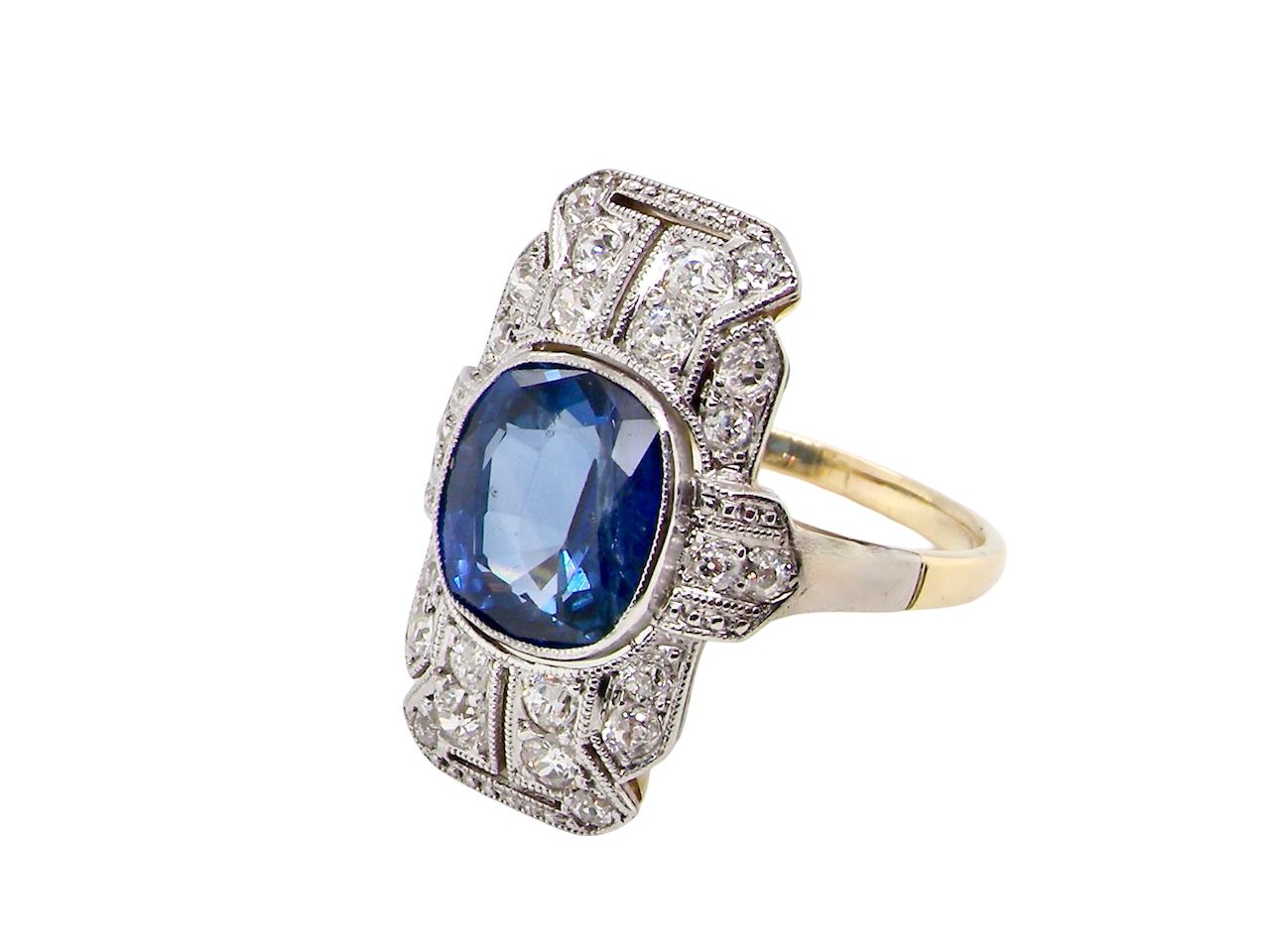 A Fabulous Art Deco Sapphire and Diamond Plaque Ring