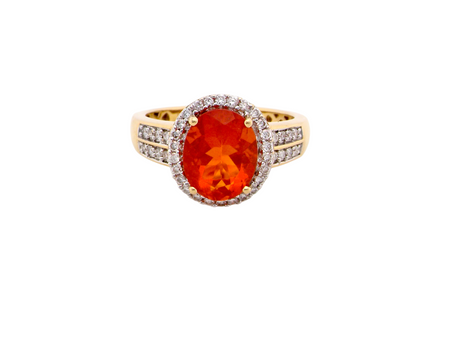 A Fire Opal and Diamond Cluster Ring