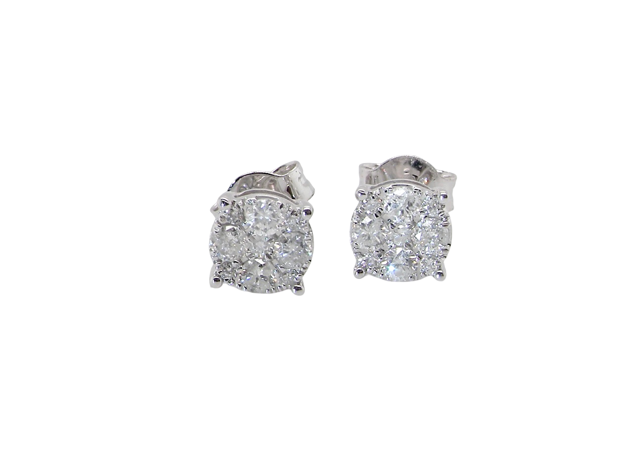 Pair of diamond stud earrings on a white background