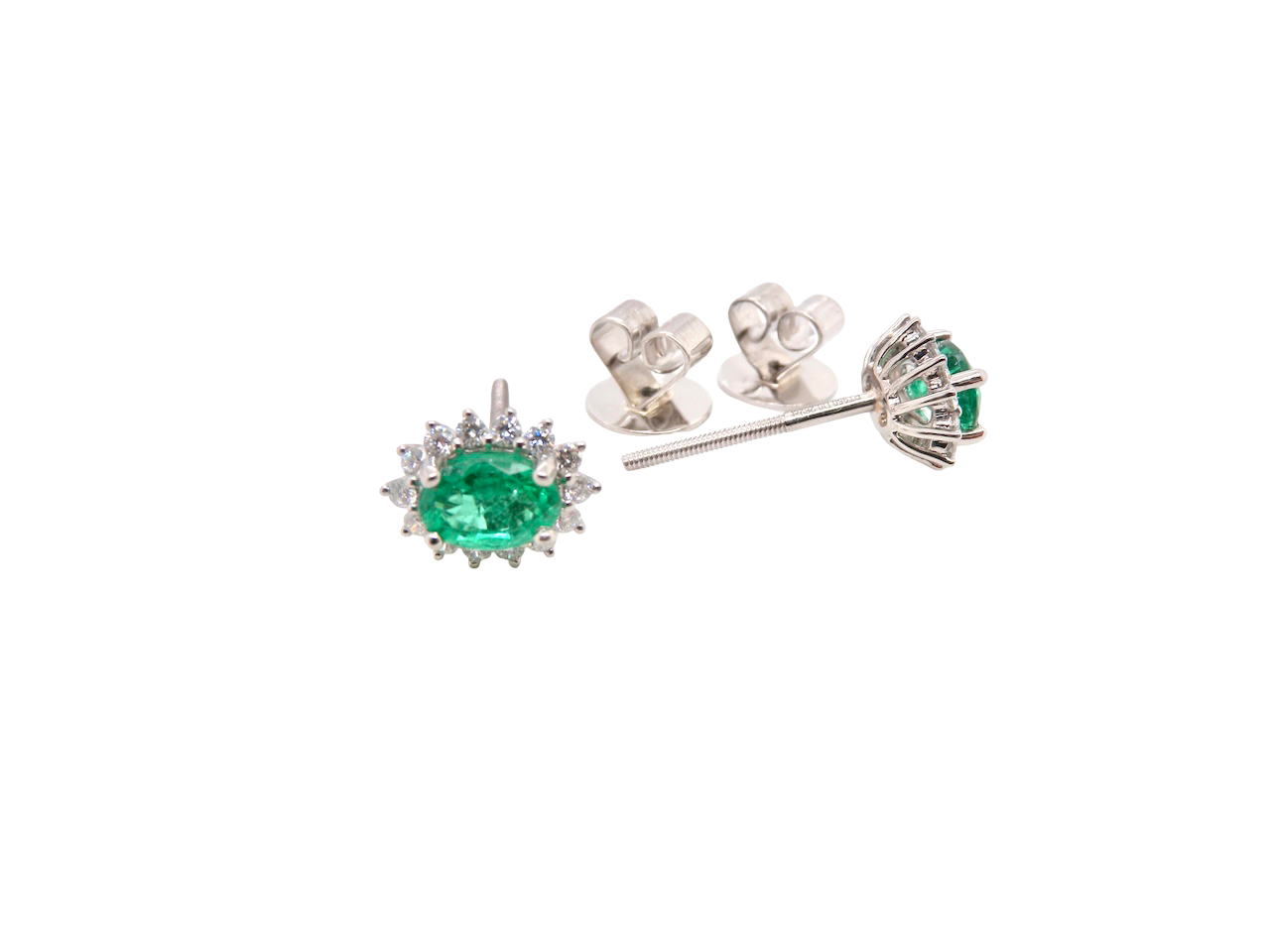 A Pair of Emerald and Diamond Earrings