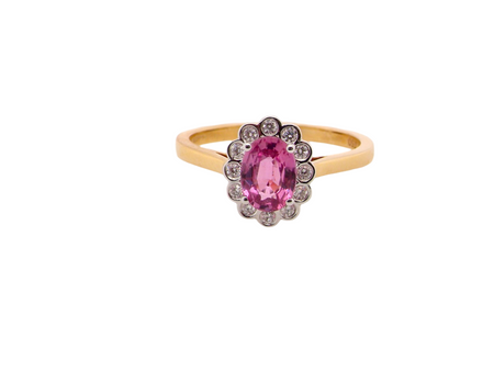 A Pink Sapphire and Diamond cluster ring