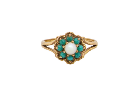 A Turquoise and Pearl dress ring