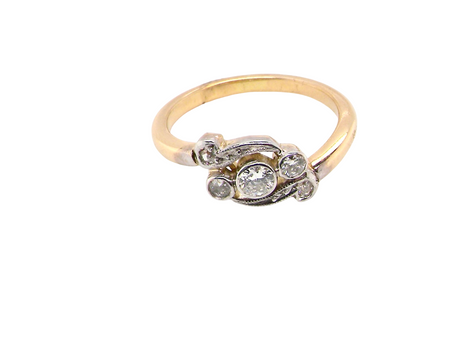 A Vintage Platinum &amp; 18 carat Gold Diamond Crossover Ring (c.1930–1940)