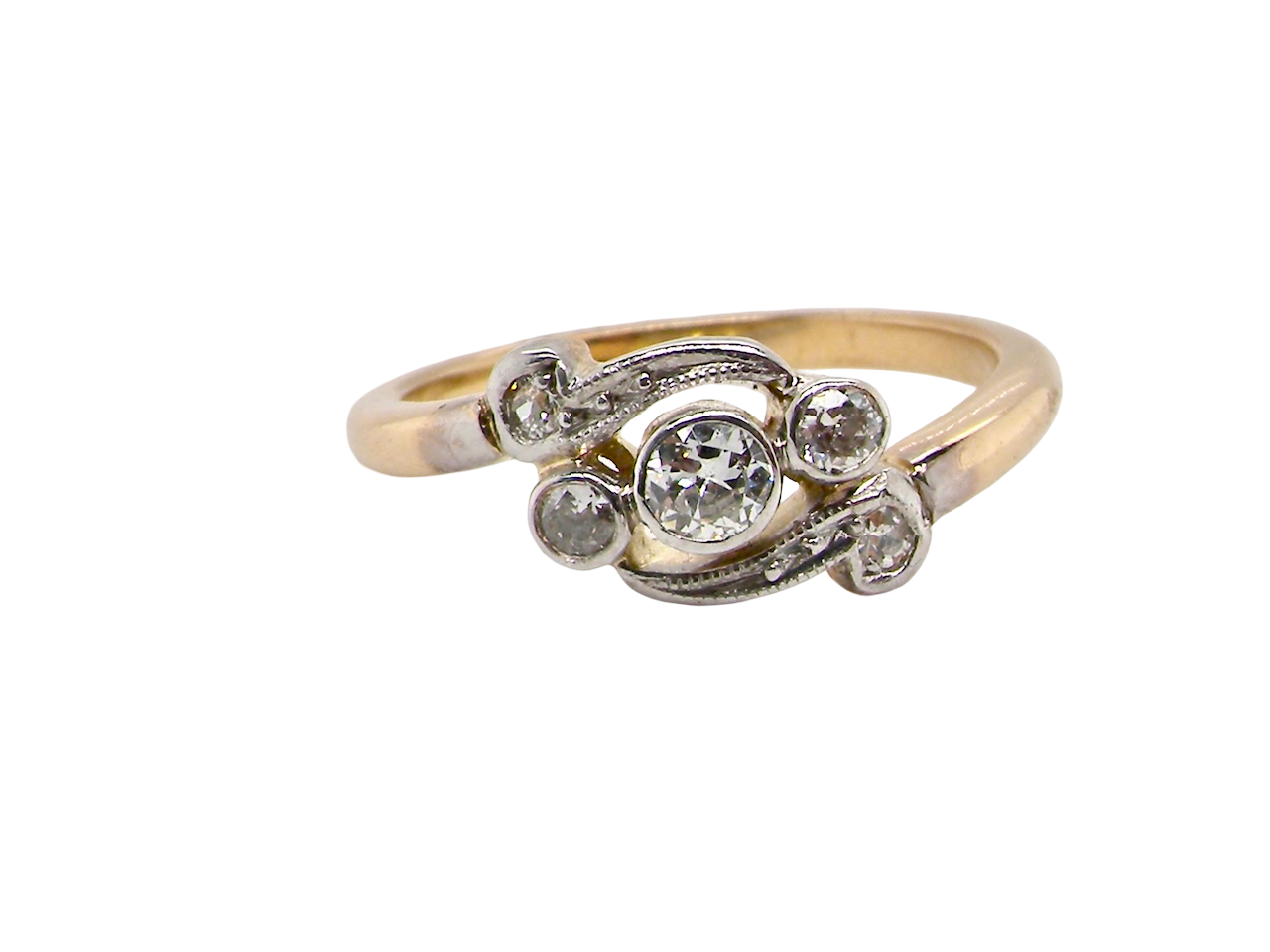 A Vintage Platinum &amp; 18 carat Gold Diamond Crossover Ring (c.1930–1940)