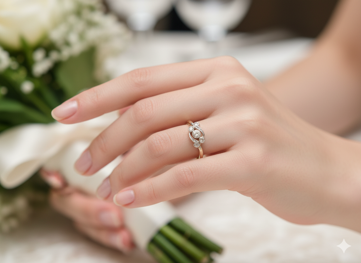 A Vintage Platinum &amp; 18 carat Gold Diamond Crossover Ring (c.1930–1940)