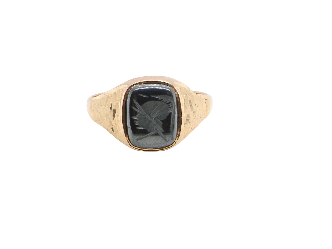 A 'Warriors Head' Haematite signet ring