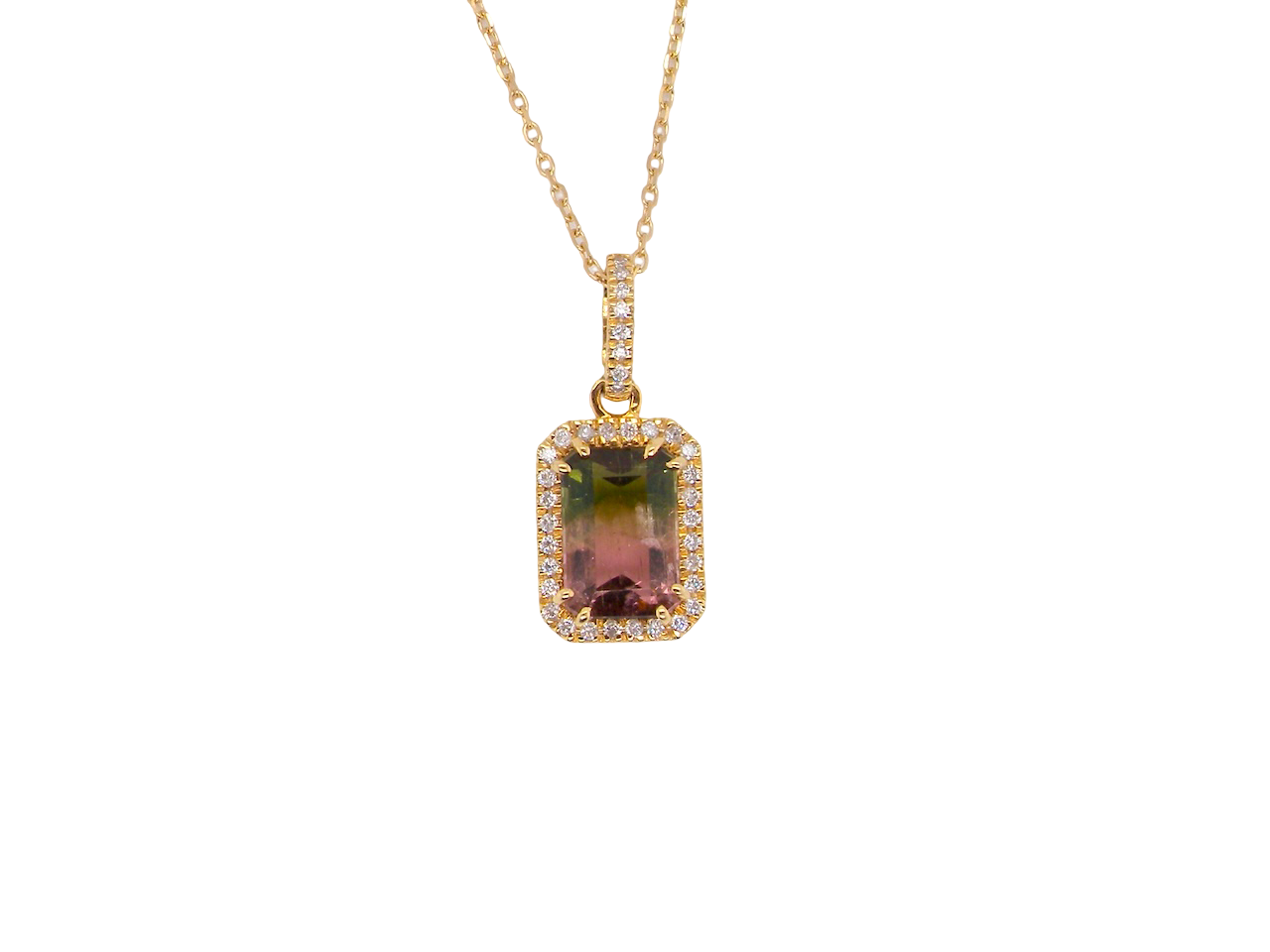 A Water Melon Tourmaline and Diamond Pendant