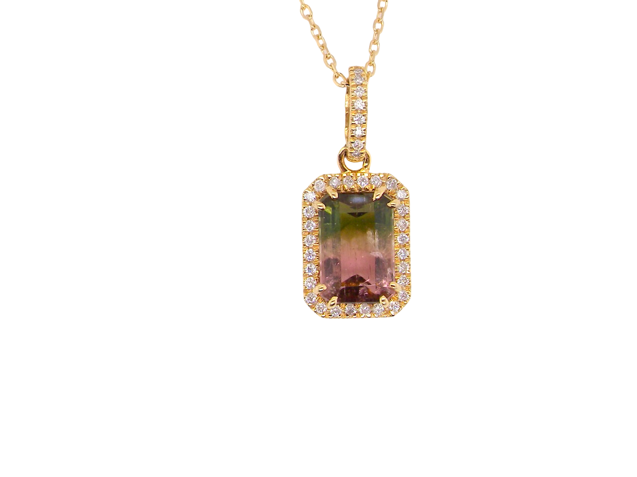 A Water Melon Tourmaline and Diamond Pendant