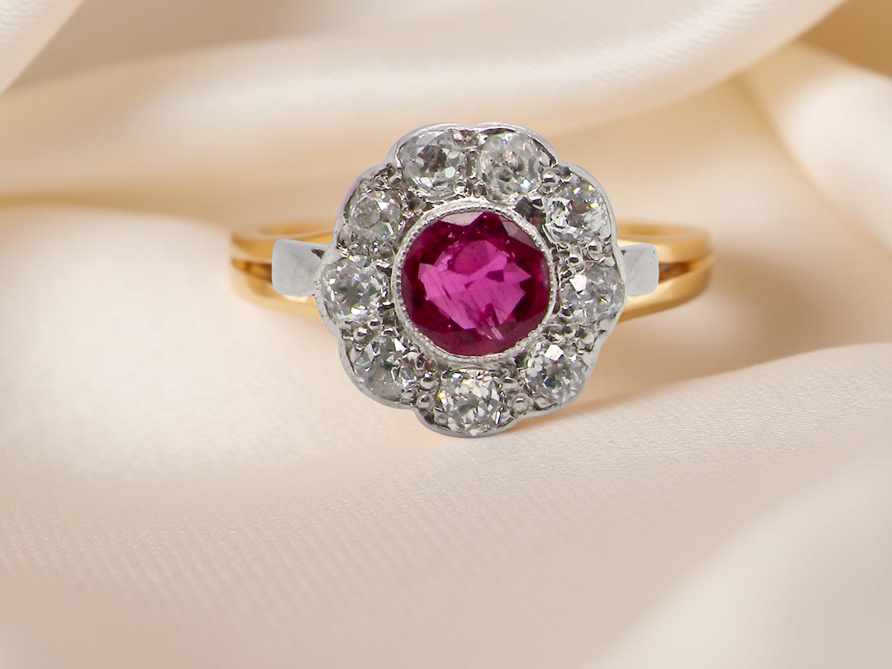 A beautiful Ruby and Diamond cluster ring