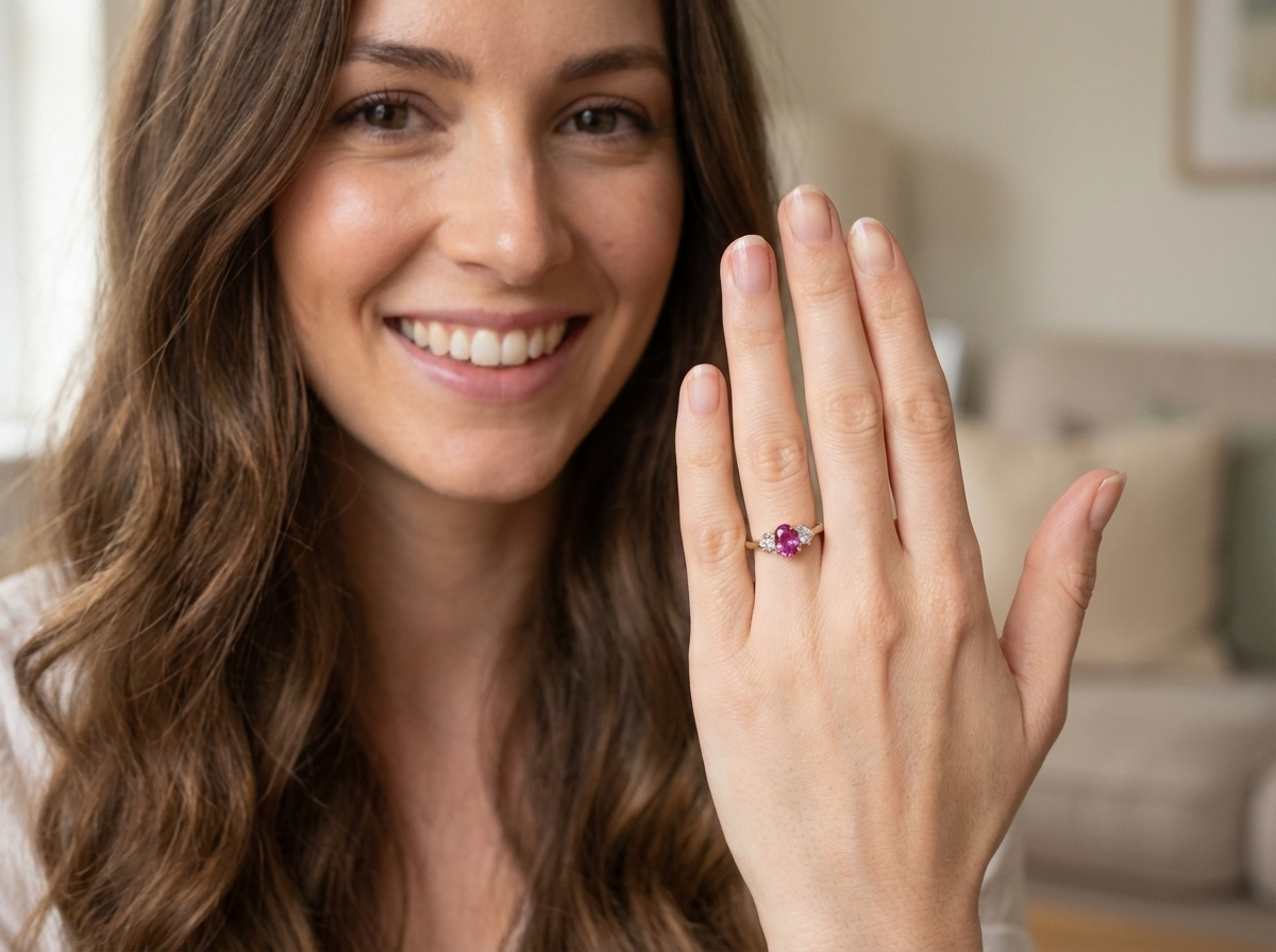 A beautifully crafted vintage ruby  trilogy ring in rich 18-carat gold model