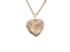 A charming heart-shaped locket, beautifully detailed with delicate scrolled engraving to the front. 