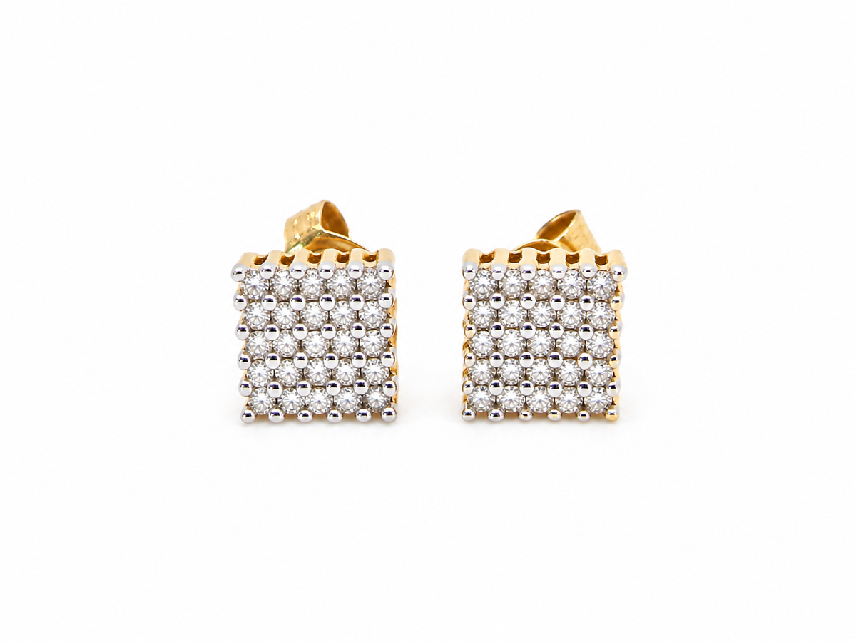 A charming pair of vintage square diamond cluster earrings, dating from the 1960s