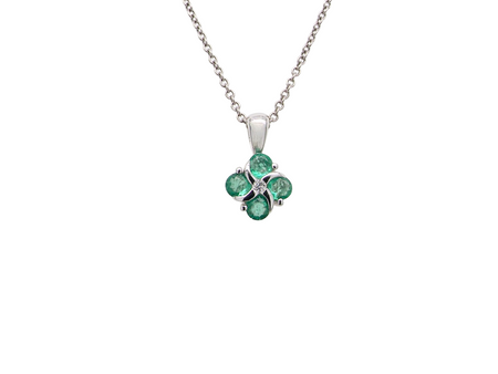 A delicate&nbsp; pendant crafted in 18ct white gold, featuring a cluster of four round emeralds, 