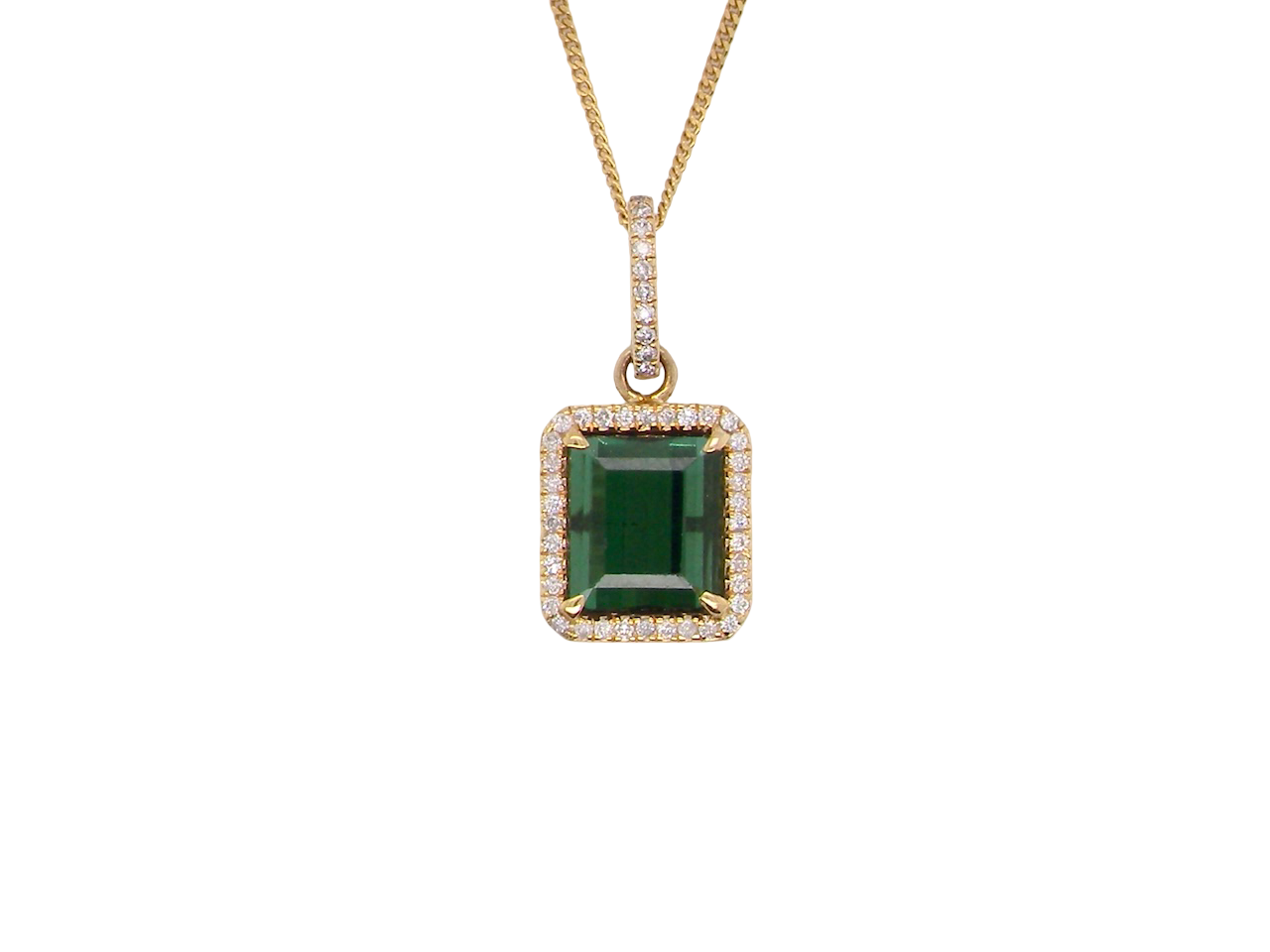 A fine Green Tourmaline and Diamond pendant