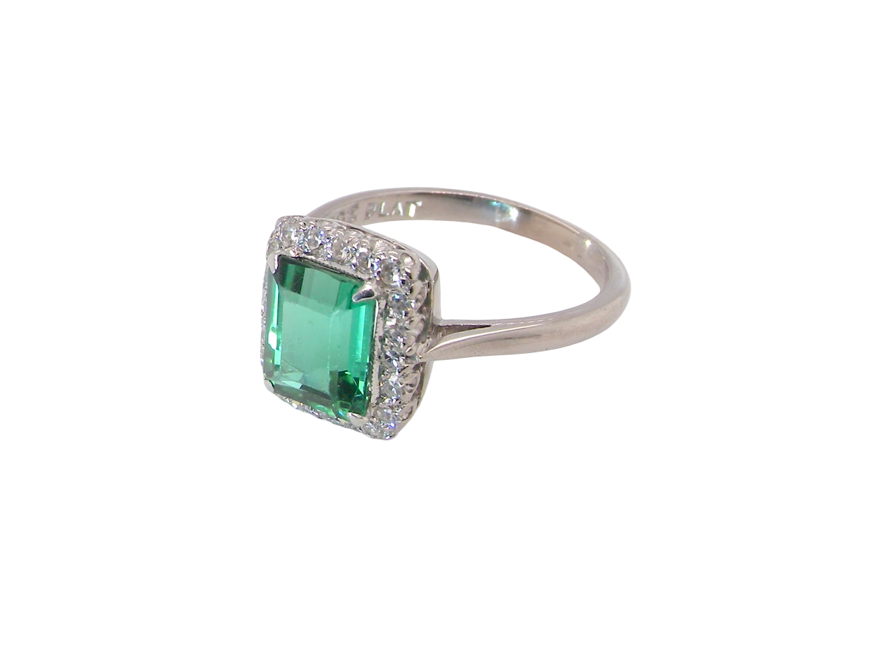 A fine Green Tourmaline and Diamond ring side