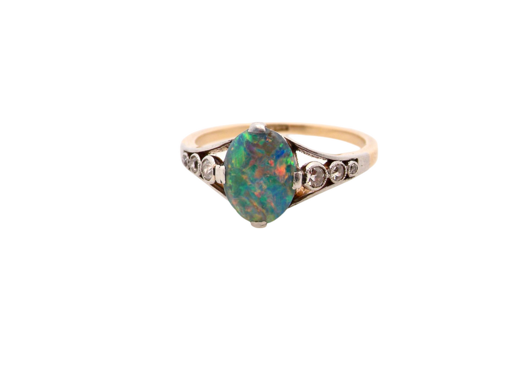 black opal and diamond ring gold