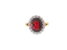 A fine cluster ring. Features a large garnet centre stone&nbsp;

Complimented by an outer halo of brilliant cut diamonds.&nbsp;