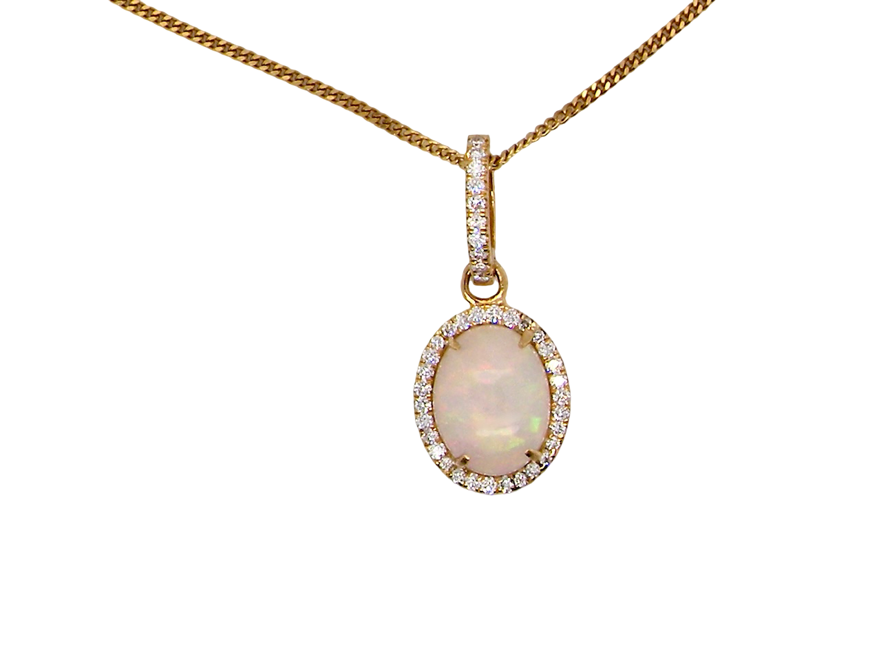 A fine opal and diamond pendant