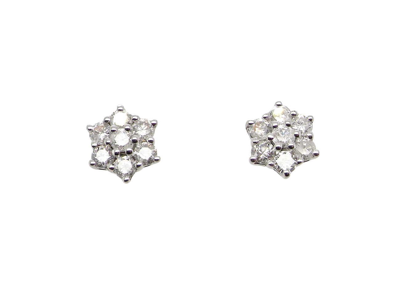 A fine pair of 9 carat white gold diamond stud earrings.&nbsp;
