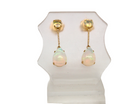 A fine pair of drop earrings. Suspending from a round opal which is at the head of the post, (measures 4mm) a pear shaped opal 8x6mm, and attached to a 9mm box link chain.

