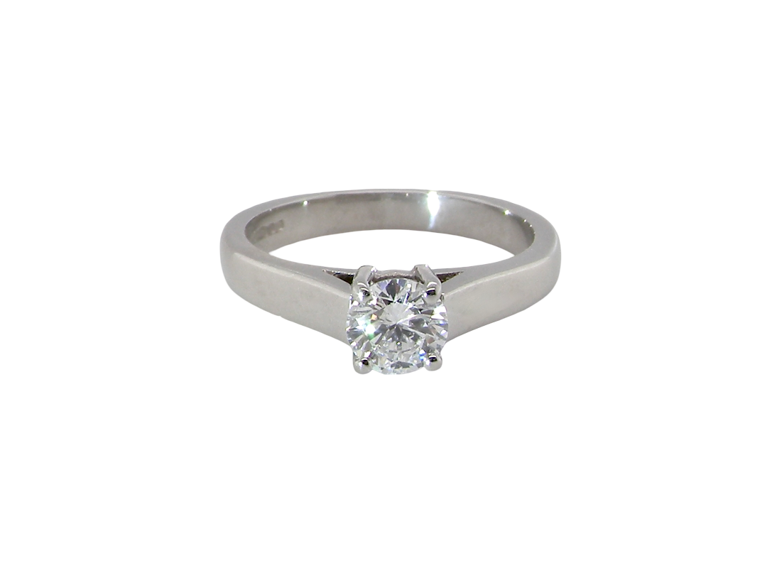 A fine solitaire ring, features an exceptional half carat diamond, brilliant cut, colour H-j, clarity VS2-Si1. Measures 5.2mm, depth 5.5mm, weight 4.9grams
