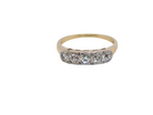 A fine vintage ring set with five brilliant cut white diamonds.&nbsp;

diamond 3.6mm (est 0.15 carats) 