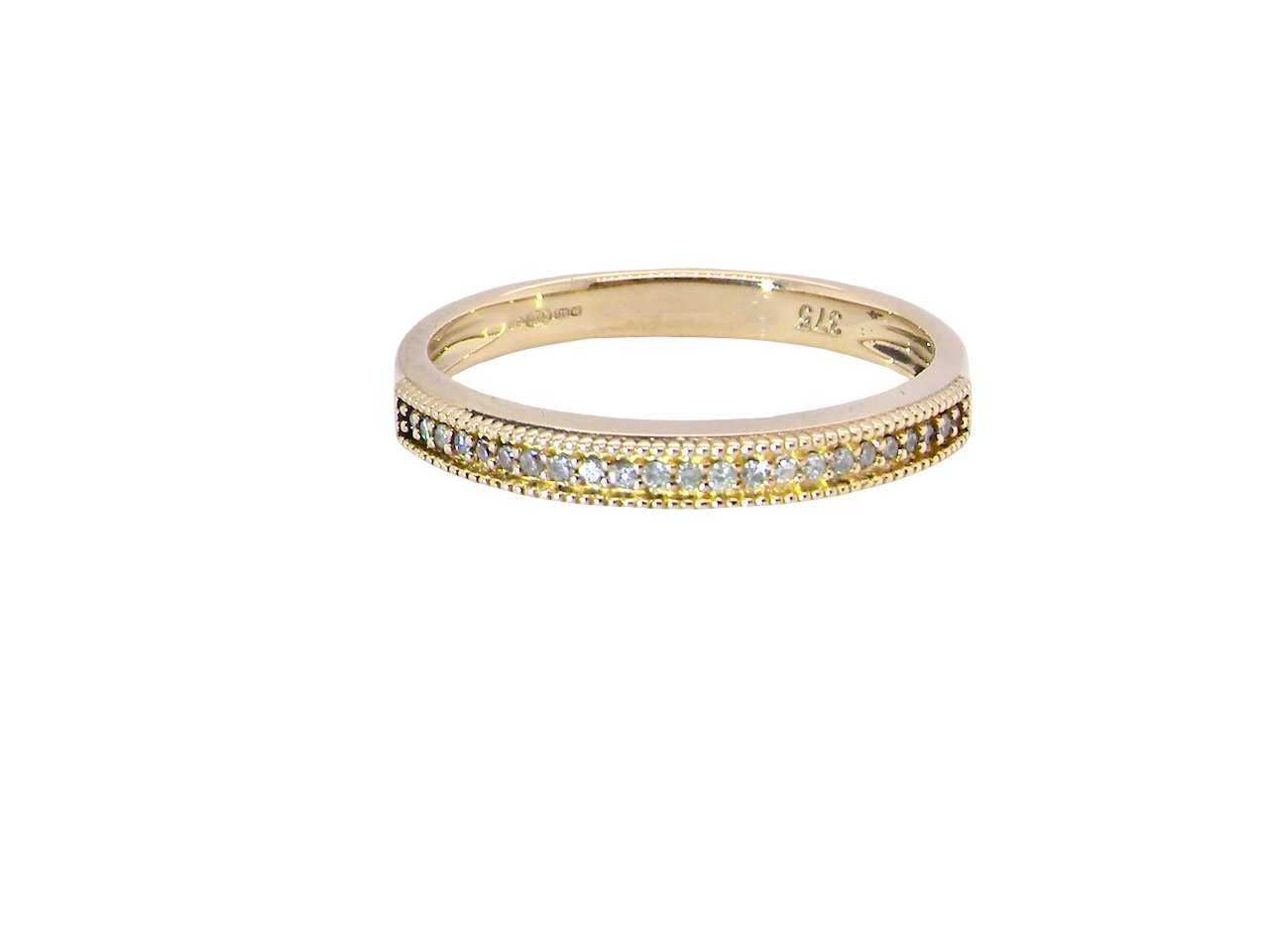 A half-hoop eternity ring set with approximately twenty-four white diamonds