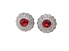 A lovely pair of stud earrings. Each features an unusual colour sapphire, fireglow orange. A deep orange hue, measures 5mm 
