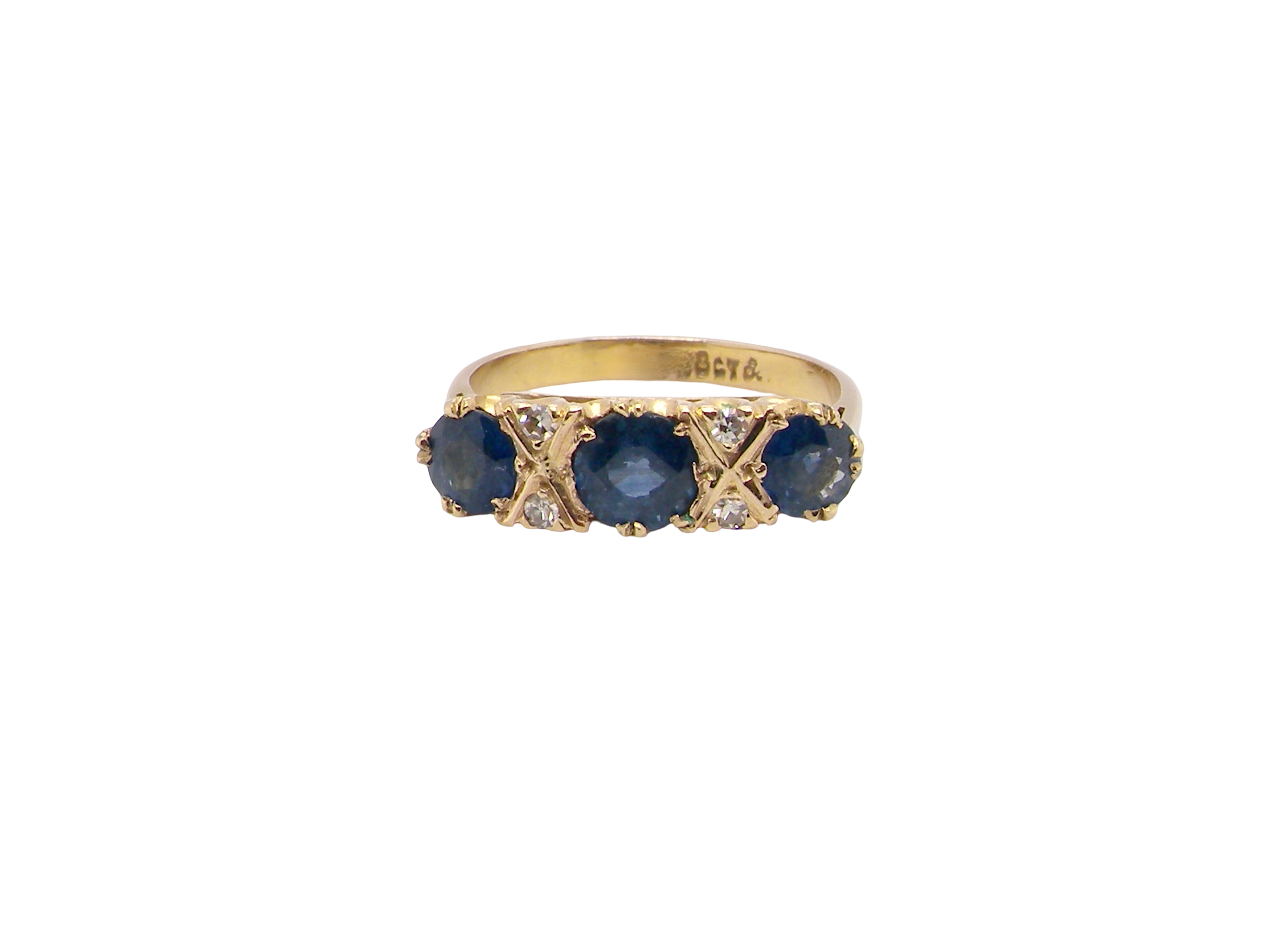 A lovely ring from the turn of the 19th century. Set with impressive round sapphires,