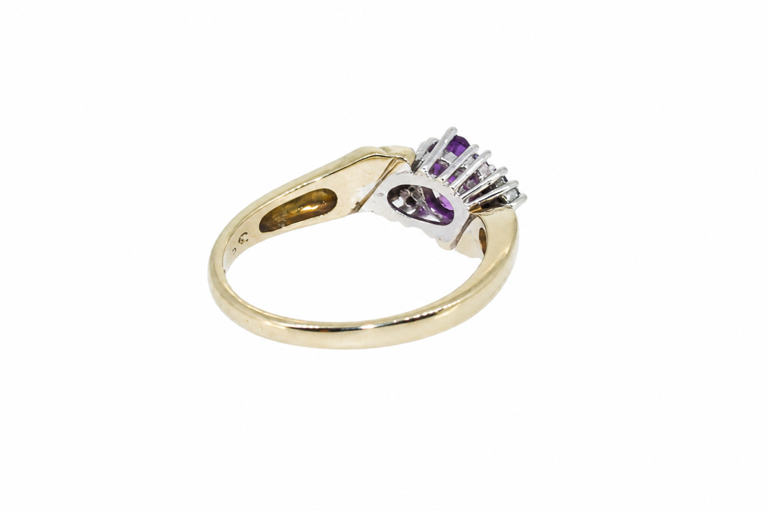 Back view of amethyst and diamond ring