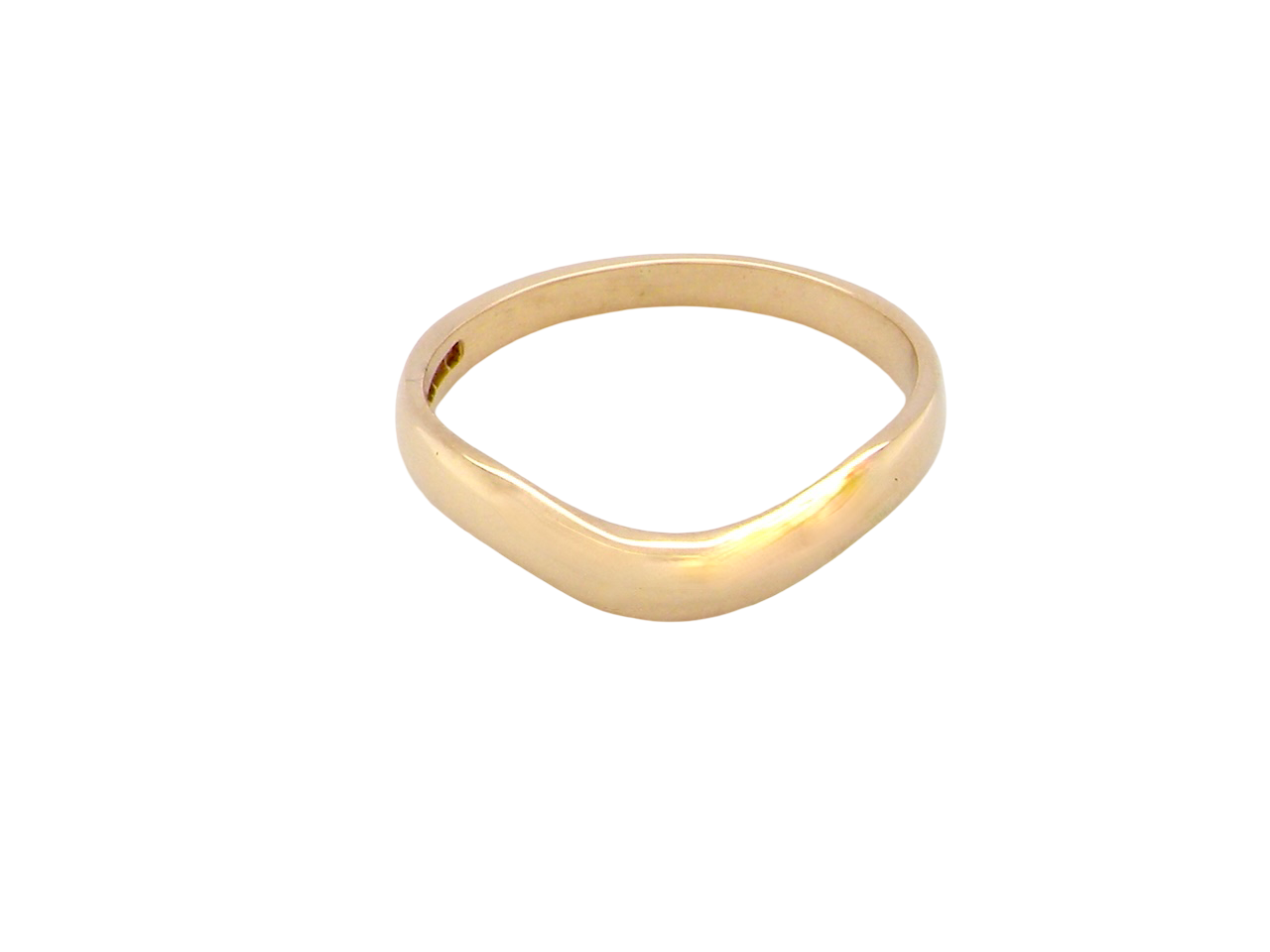 A narrow 18 carat yellow gold wedding ring. This has a U shape which makes the placing of a cluster or even a solitaire engagement ring that much easier to place against as it will sit with the 'U'
