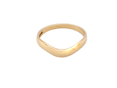 A narrow 18 carat yellow gold wedding ring. This has a U shape which makes the placing of a cluster or even a solitaire engagement ring that much easier to place against as it will sit with the 'U'
